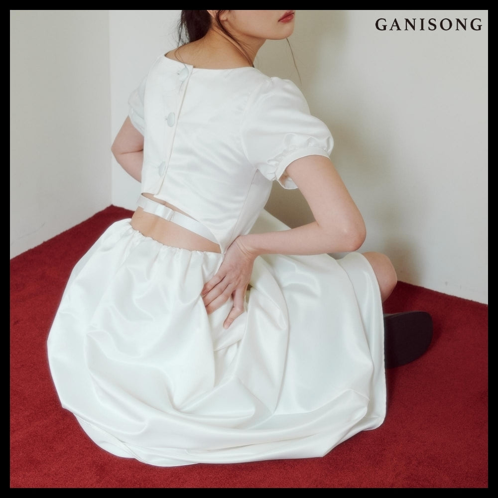 【GANISONG】Bridal Back Open Dress White