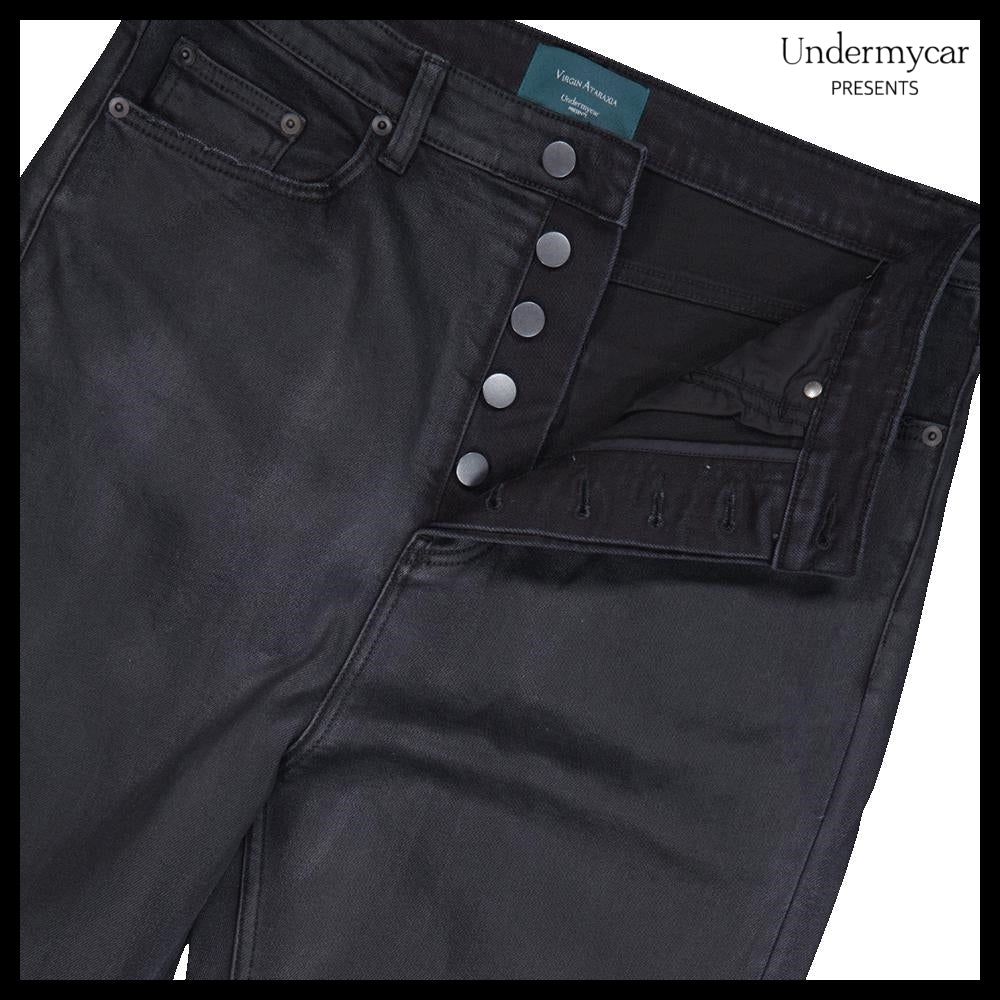 【Undermycar】Noir Coated Baggy Jeans Black