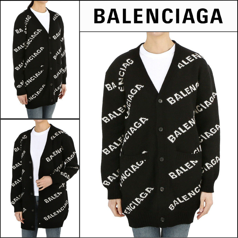 【BALENCIAGA】Allover Logo Cardigan Black White