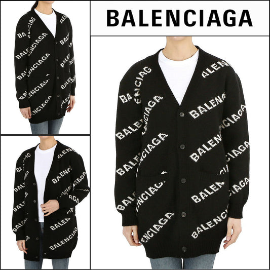 【BALENCIAGA】Allover Logo Cardigan Black White