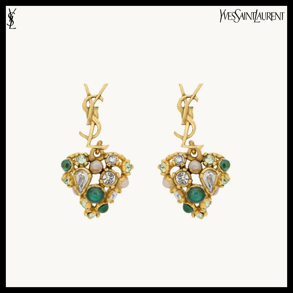 【Saint Laurent】Crystal Heart Earrings 2 Colors