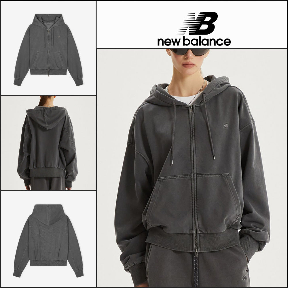 【New Balance】Women Essential Dyeing Hoodie Charcoal