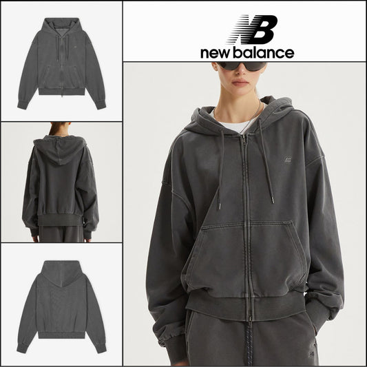 【New Balance】Women Essential Dyeing Hoodie Charcoal
