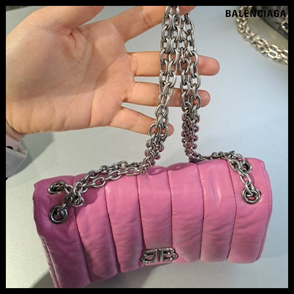 【BALENCIAGA】Monaco Mini Bag Pink Sprayed Quilted