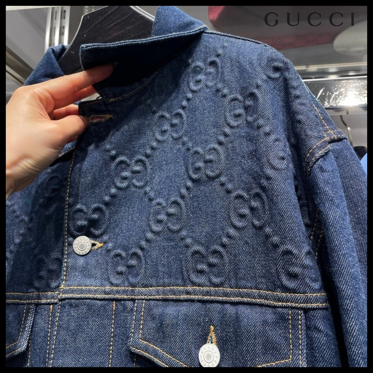 【GUCCI】GG Double Pocket Denim Jacket Dark Blue