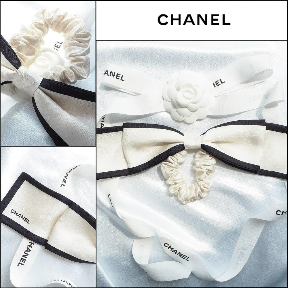 【CHANEL】Camellia Lettering Logo Twilly Scrunchie Hairband