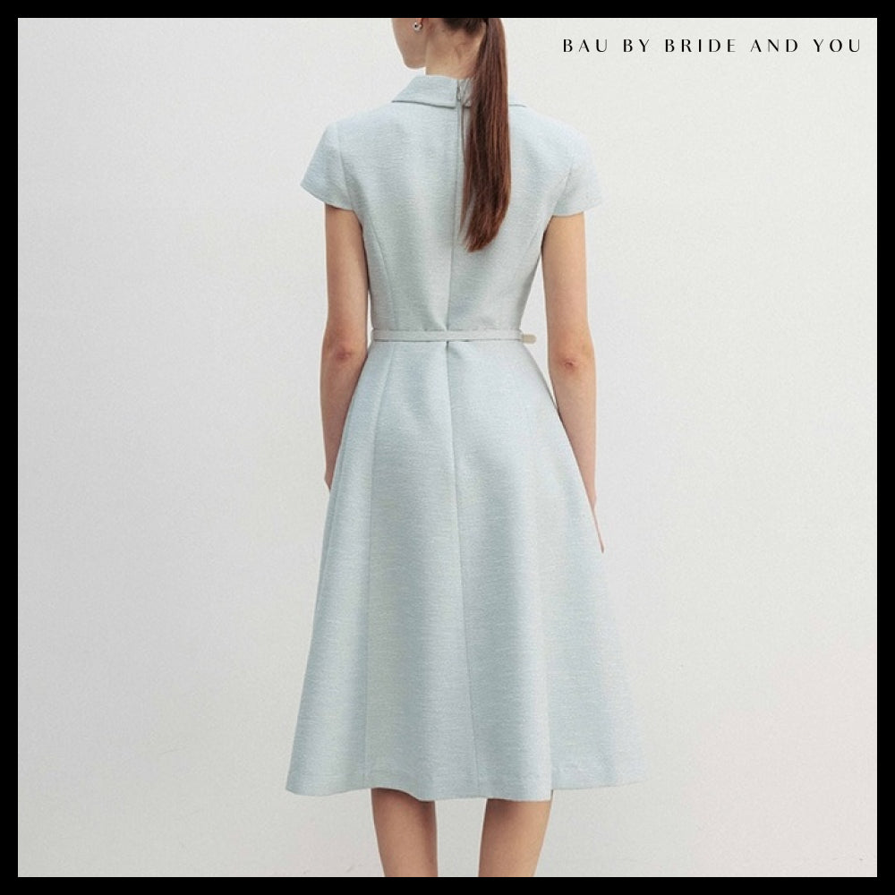【BAU】VERONICA Peaked collar capsleeve flared midi tweed