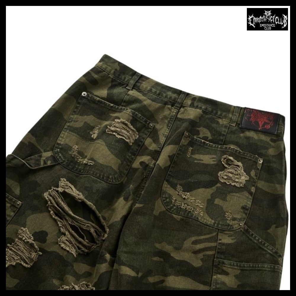 【EMOSTANCECLUB】Double Layered Distressed Camo Pants