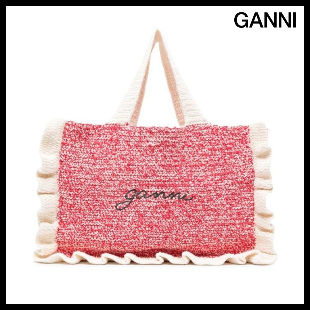【GANNI】CROCHET FRILL TOTE BAG EGRET