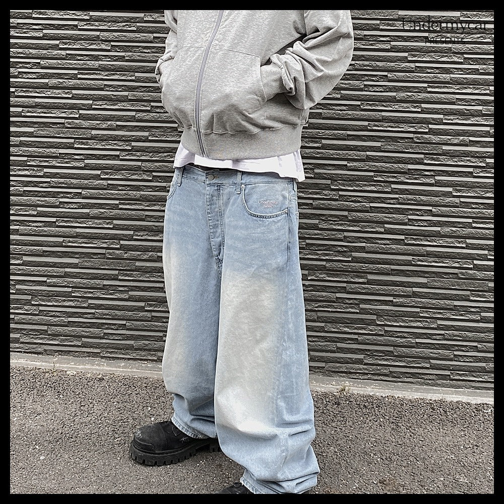 【Undermycar】Mu.31 Anti FxxkingLogoPlayBrushWashedWideJeans