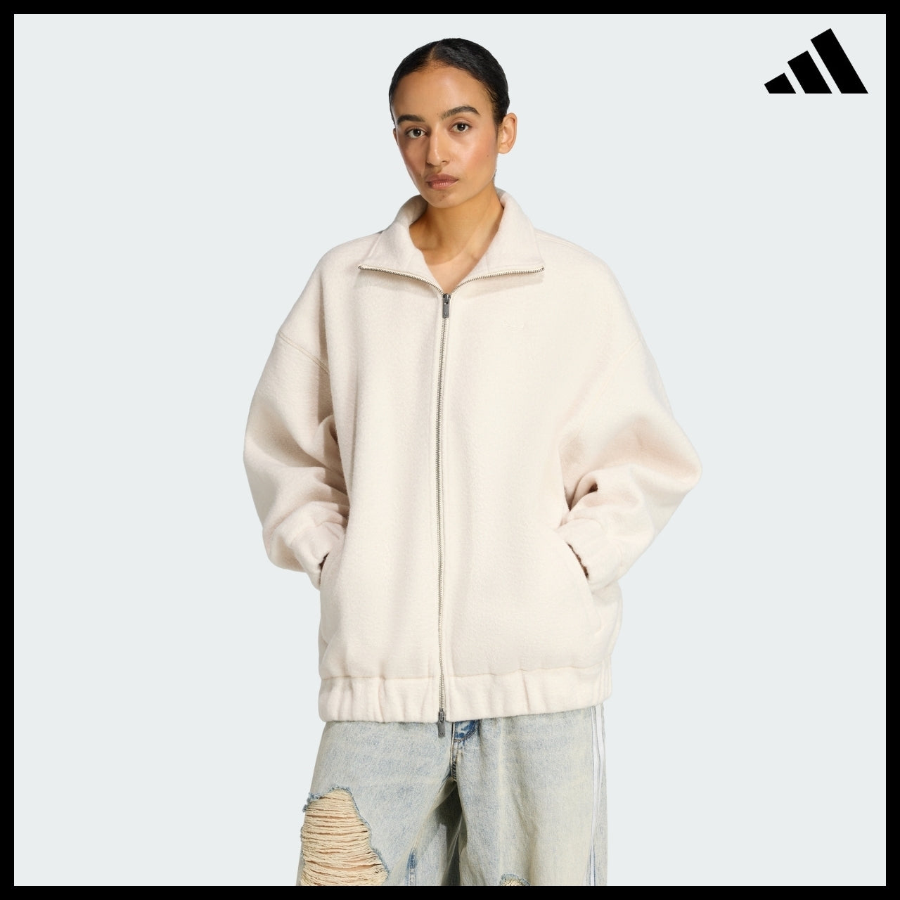 【ADIDAS】Fleece Wonder White Full Zip Jacket Fleece Jacket