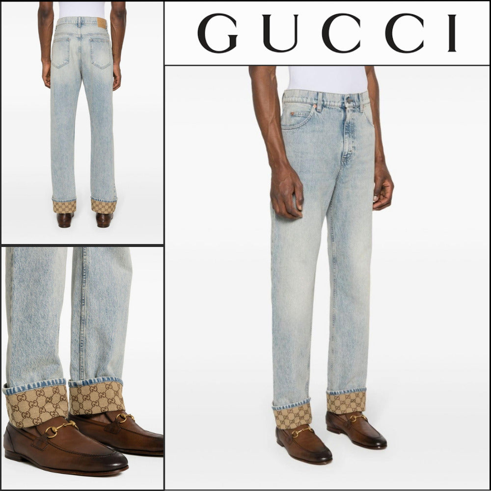 【GUCCI】Men’s GG Turn-Up Cotton Denim Pants