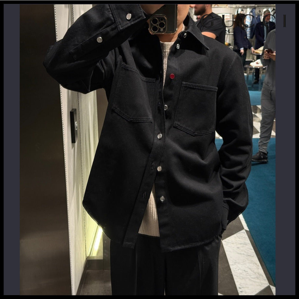 【GUCCI】Back Cubic Logo Cotton Collar Denim Jacket Black