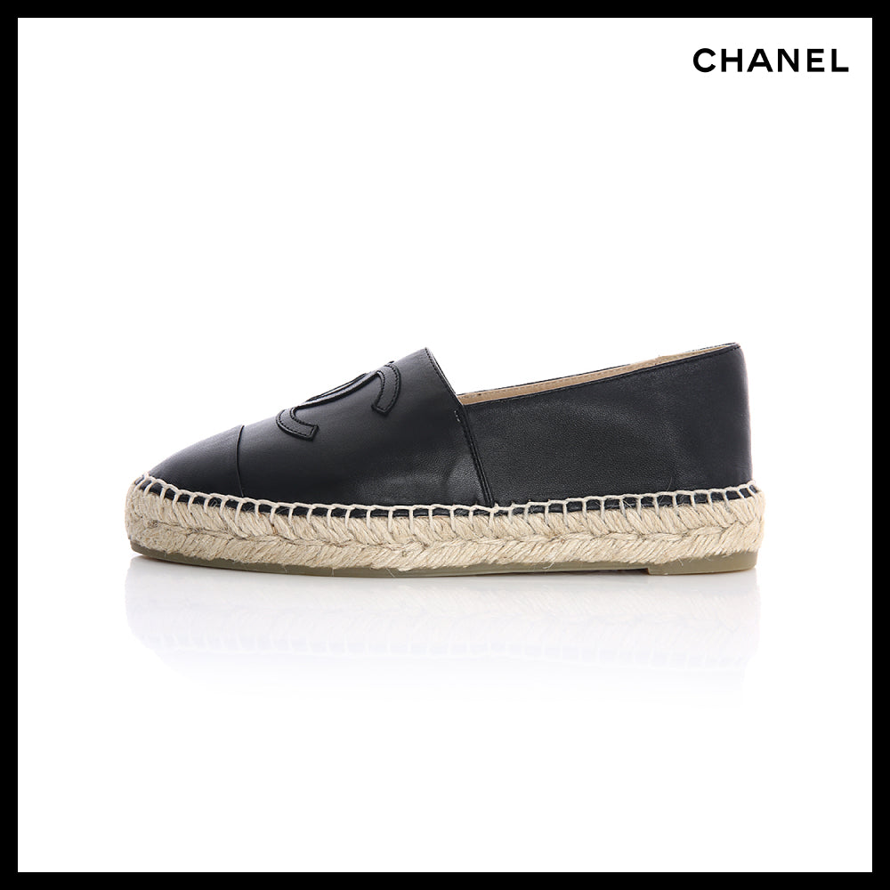 【Chanel】Lambskin Espadrille Women's Black Slip-On