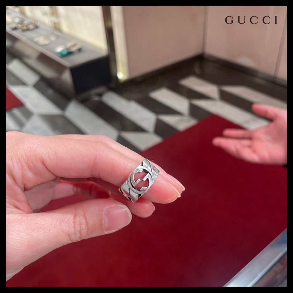 【GUCCI】Interlocking G Chain Wide Ring Silver