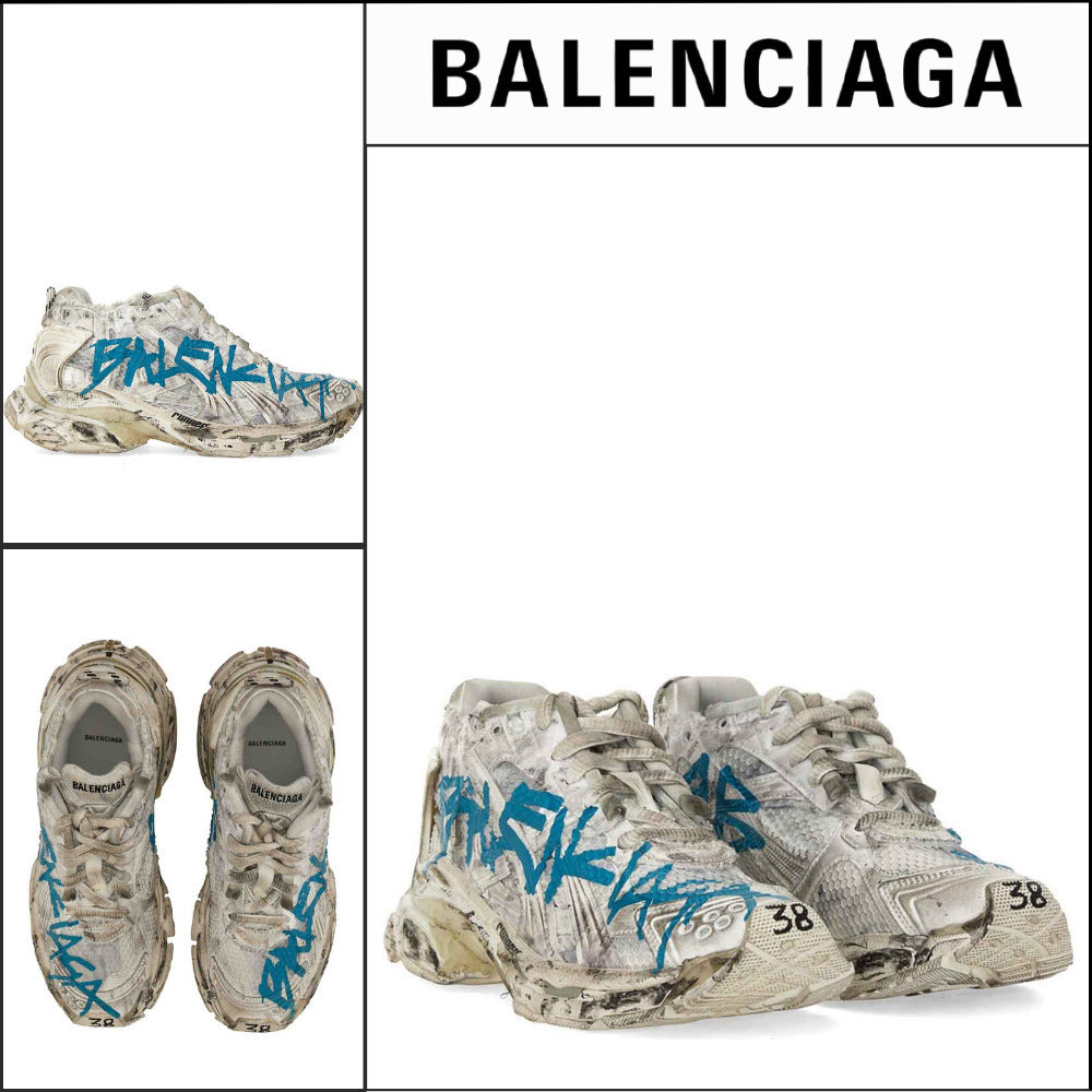 【BALENCIAGA】Runner Graffiti Sneaker White/Blue