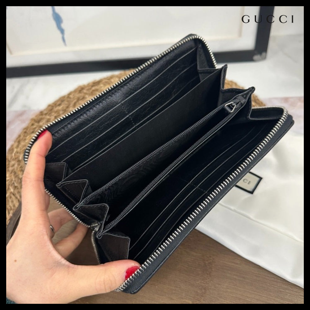 【GUCCI】Interlocking G Calf Leather Zip-Around Long Wallet