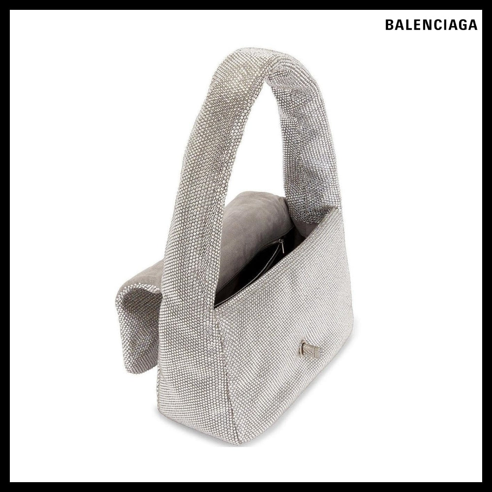 【BALENCIAGA】Monaco Sling Bag Grey Strass