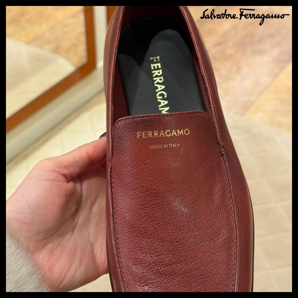 【FERRAGAMO】BRAIN LOGO MOCCASIN LOAFERS BURGUNDY