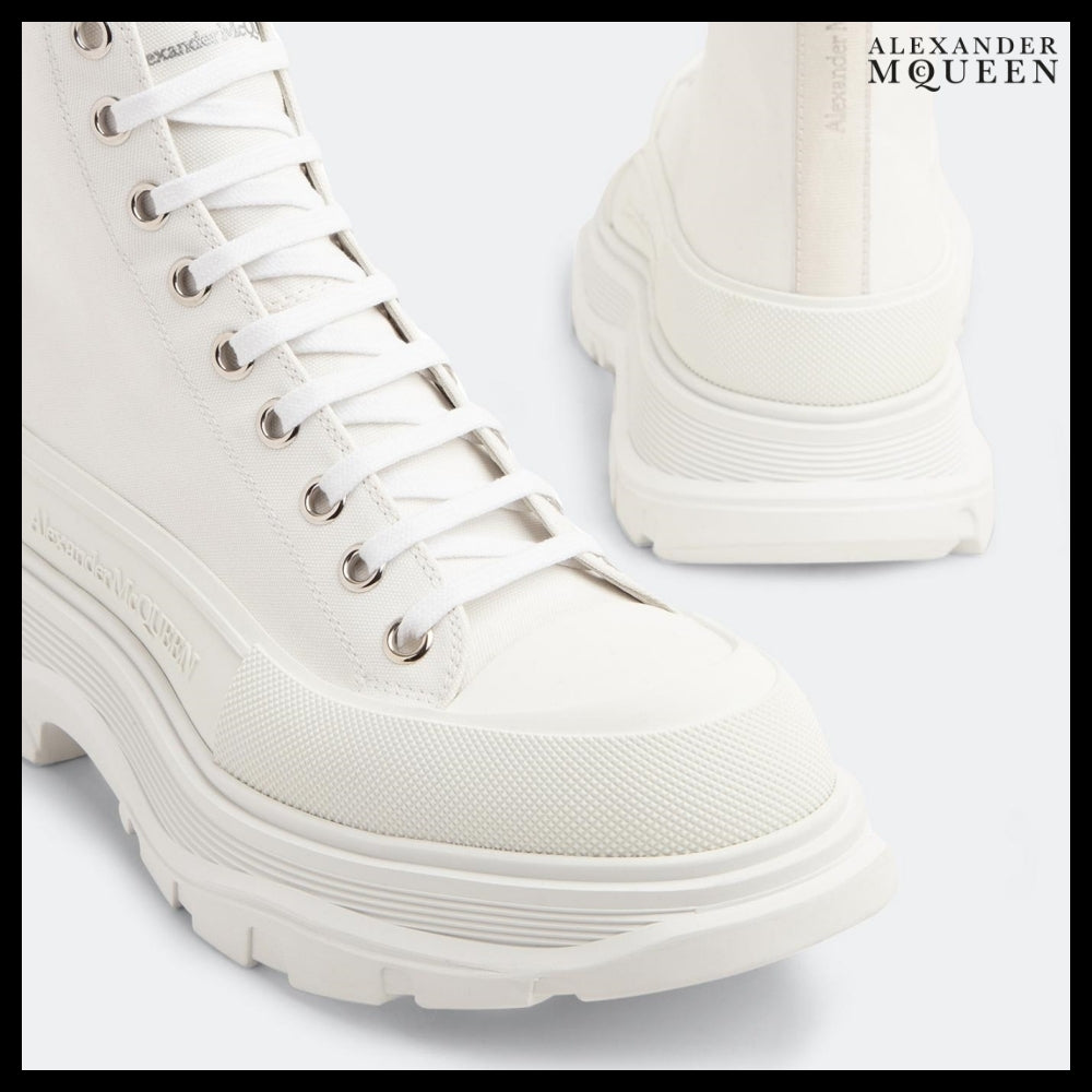 【Alexander Mcqueen】Tread Slick Boots White Canvas