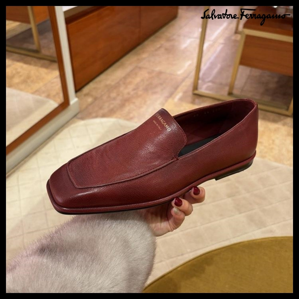 【FERRAGAMO】BRAIN LOGO MOCCASIN LOAFERS BURGUNDY