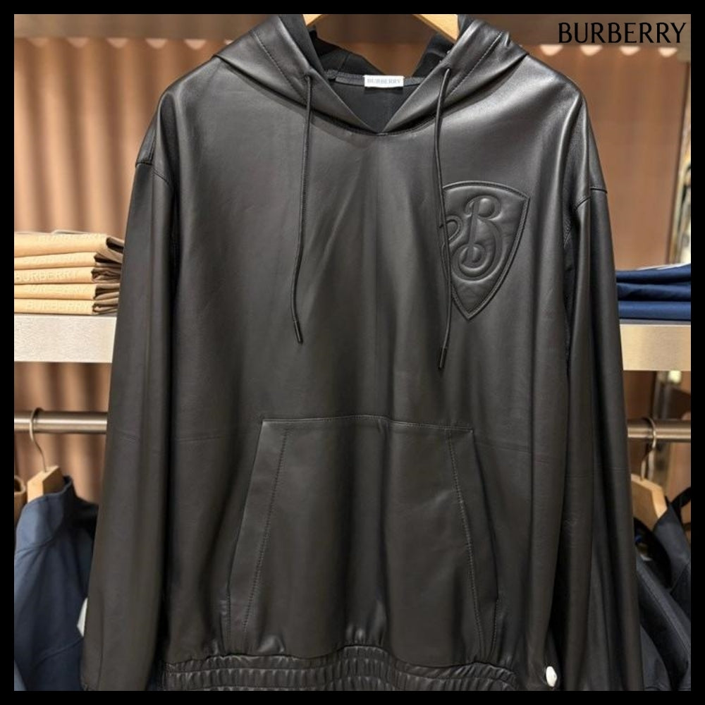 【Burberry】B Shield Lambskin Hooded T-Shirt Black