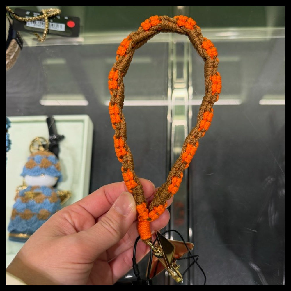 【Prada】Triangle Logo Crochet Flower Strap Keyring Orange