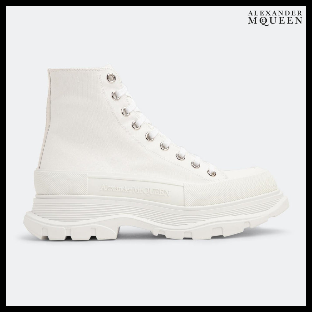 【Alexander Mcqueen】Tread Slick Boots White Canvas