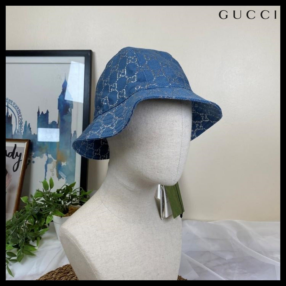 【GUCCI】 GG LAME Bucket Hat Blue
