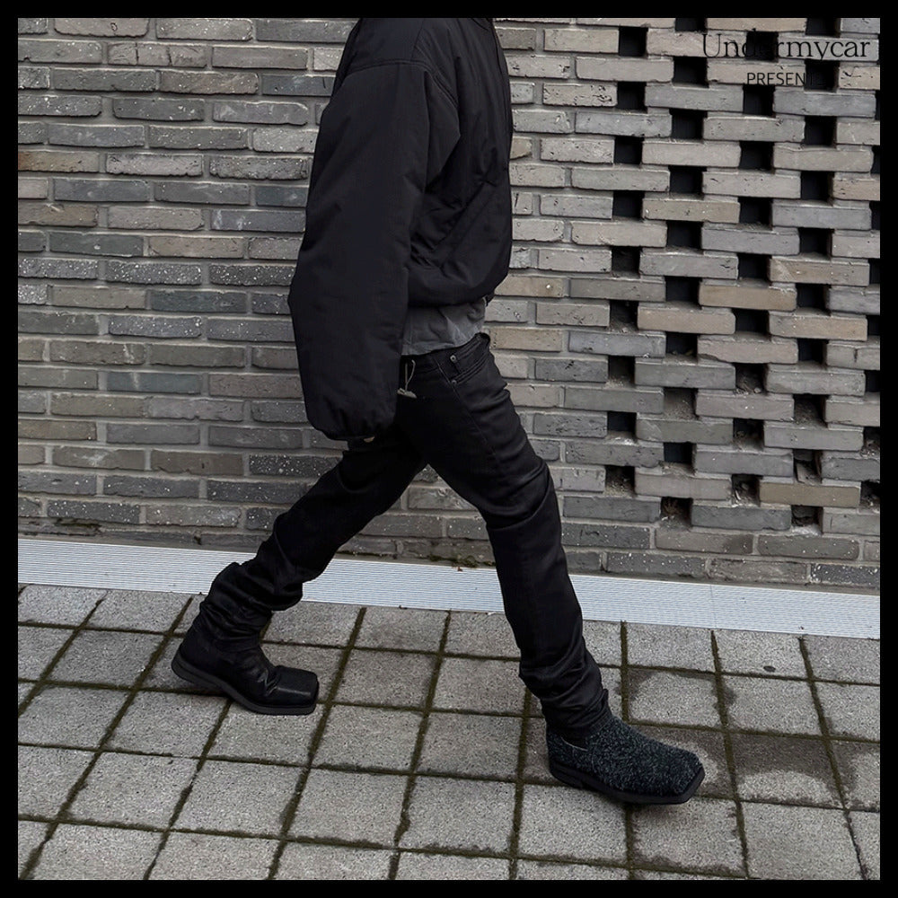 【Undermycar】MU.157 Classic Wax Coated Slim Straight Jeans