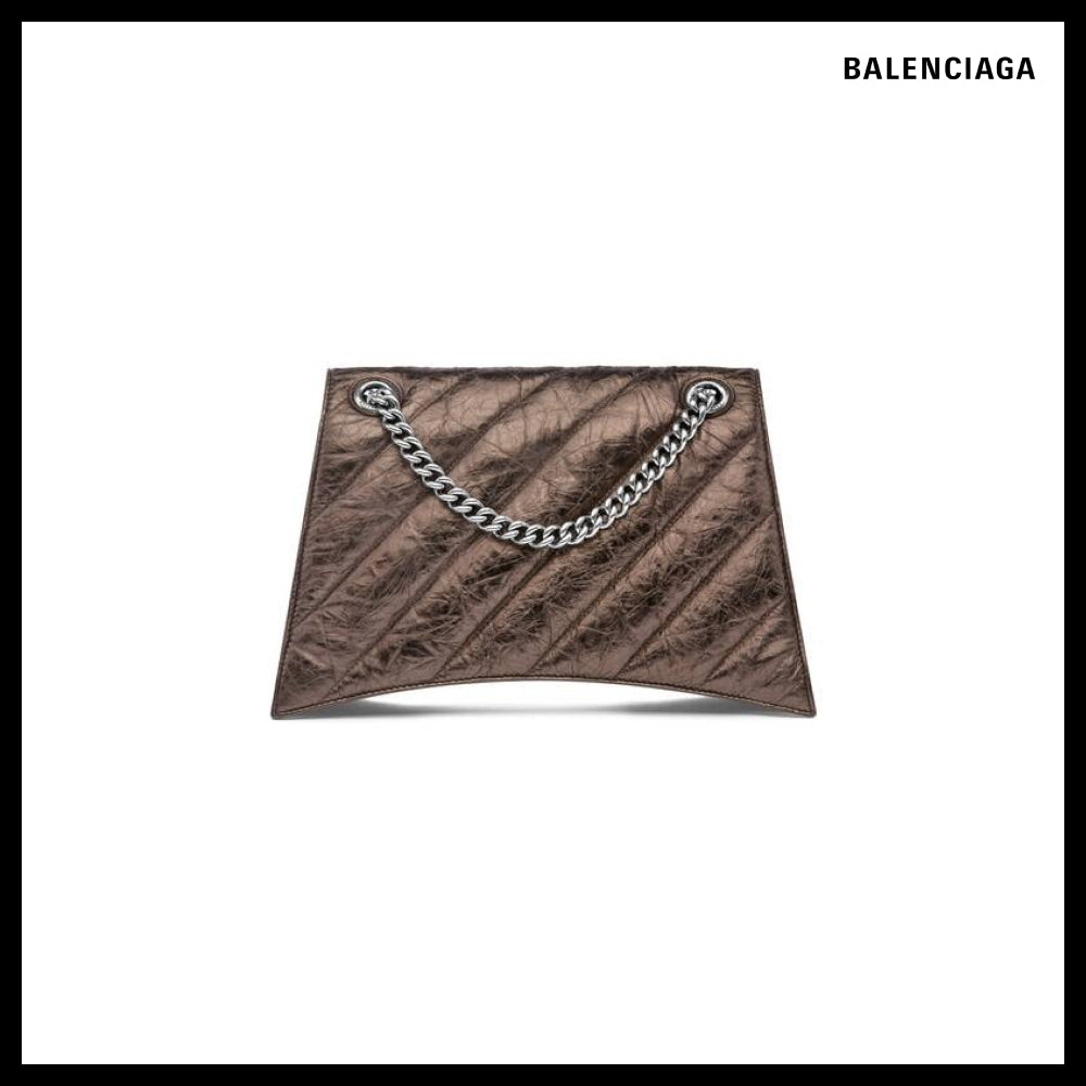 【BALENCIAGA】Crush Medium Chain Bag Metallized Quilted Bron