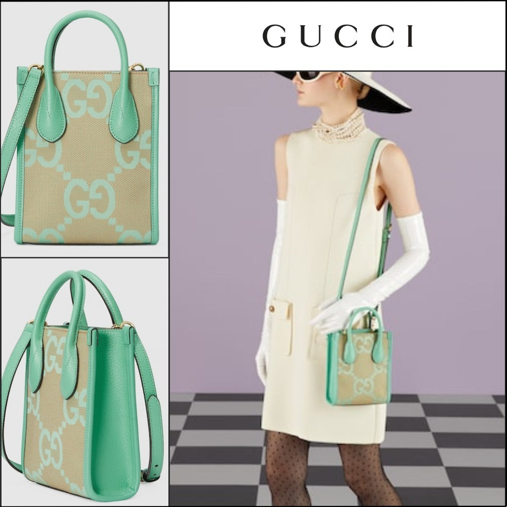 【GUCCI 】Jumbo GG Logo Mini Tote Bag BEIGE MINT