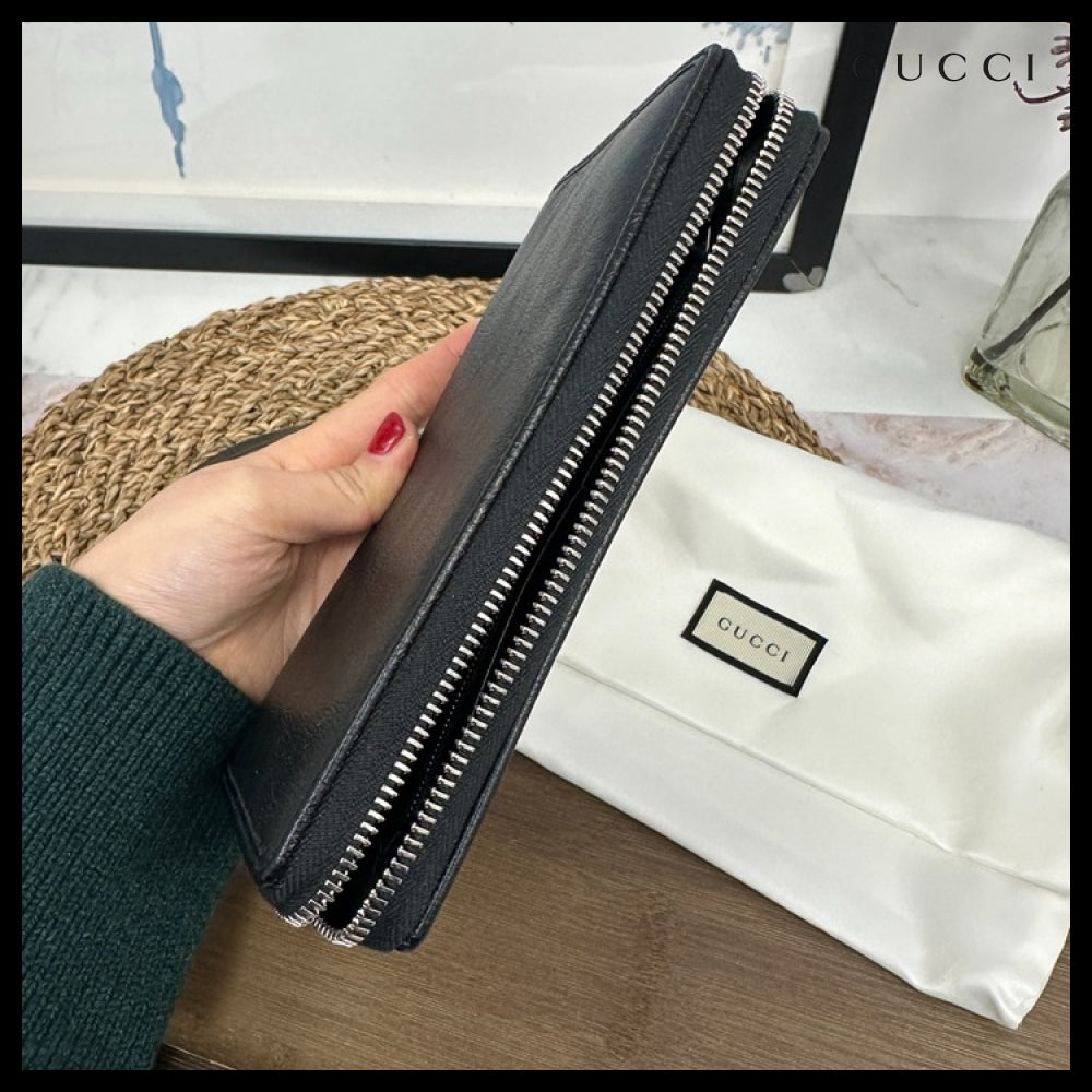 【GUCCI】Interlocking G Calf Leather Zip-Around Long Wallet