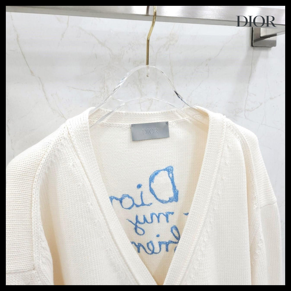 【Dior】Hilton Nell Logo Embroidery White Cardigan