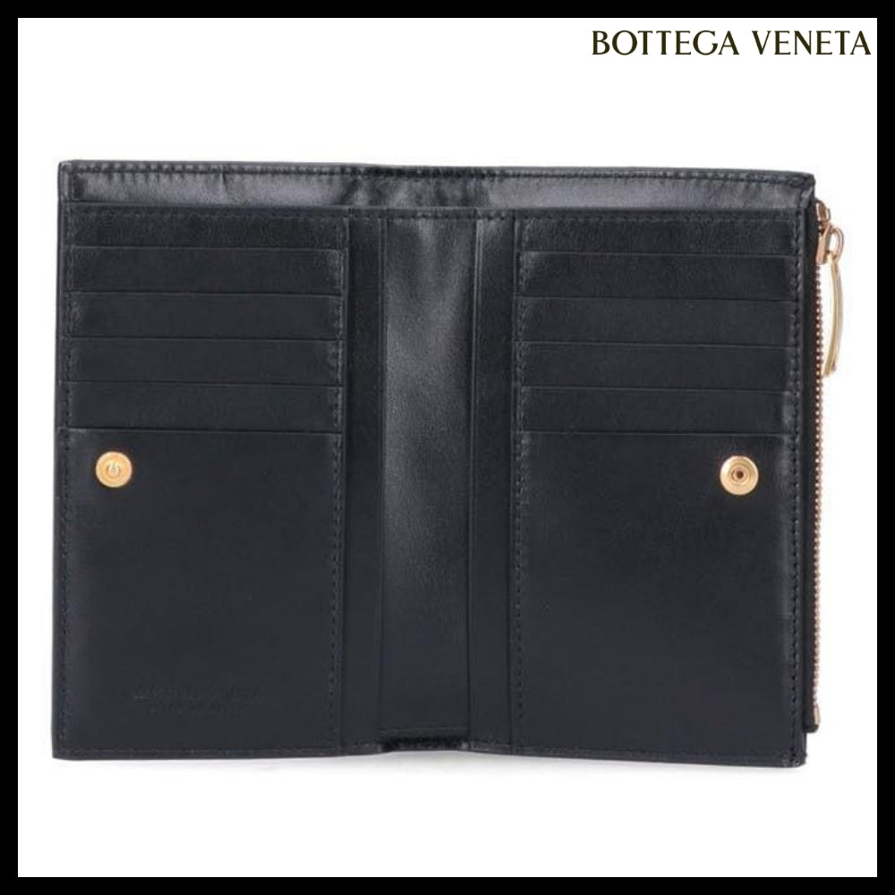 【BOTTEGA VENETA】Intrecciato Zip Bi-Fold Wallet Black