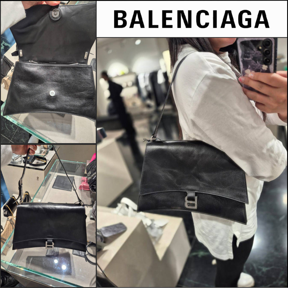 【BALENCIAGA】Crush Medium Sling Bag in Black