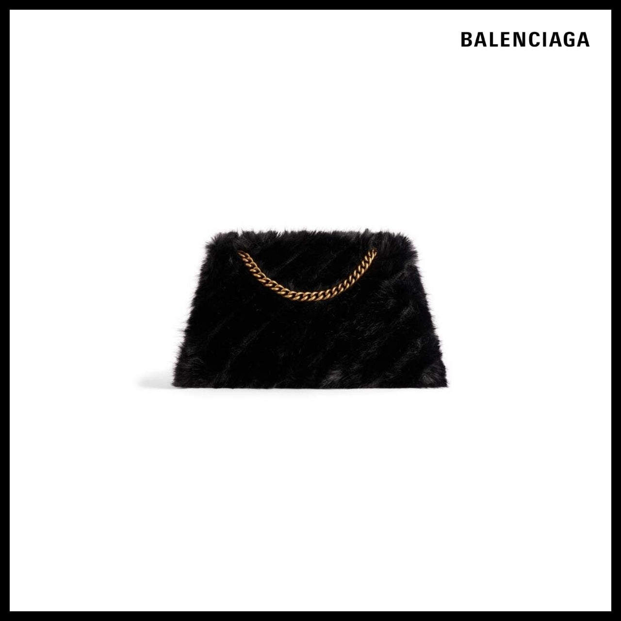【BALENCIAGA】Crush Medium Chain Bag Fake Fur Black