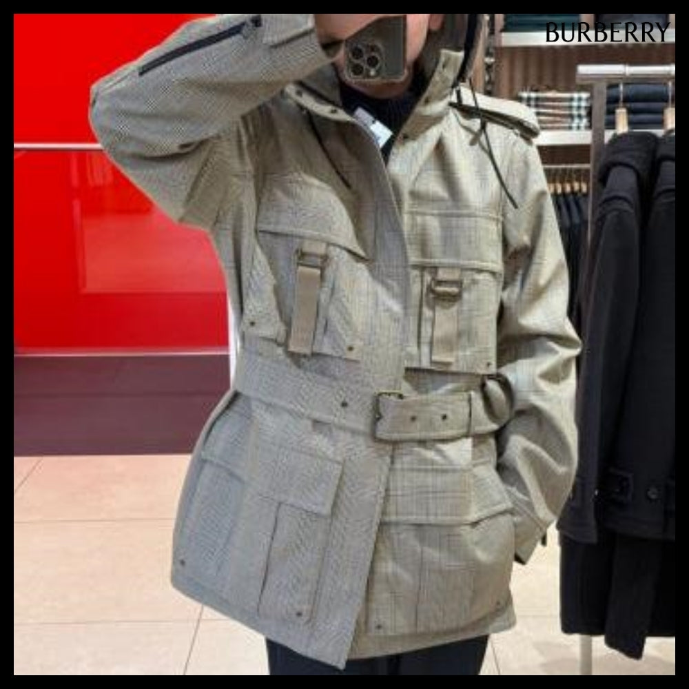 【Burberry】Check Bonded Wool Belted Field Jacket Loch Bliss