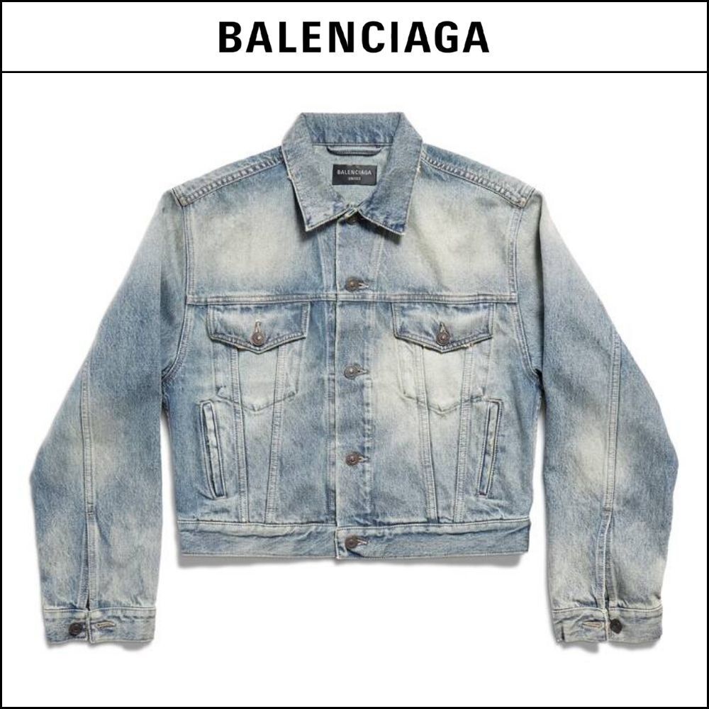★BALENCIAGAアウトレットセール★LOGO RHINESTONE DENIM JACKET