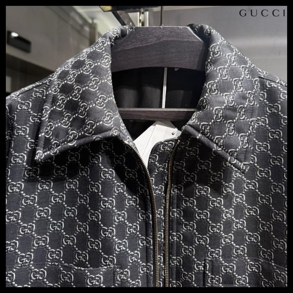 【GUCCI】GG Shadow Wool Twill Jacket Grey Black