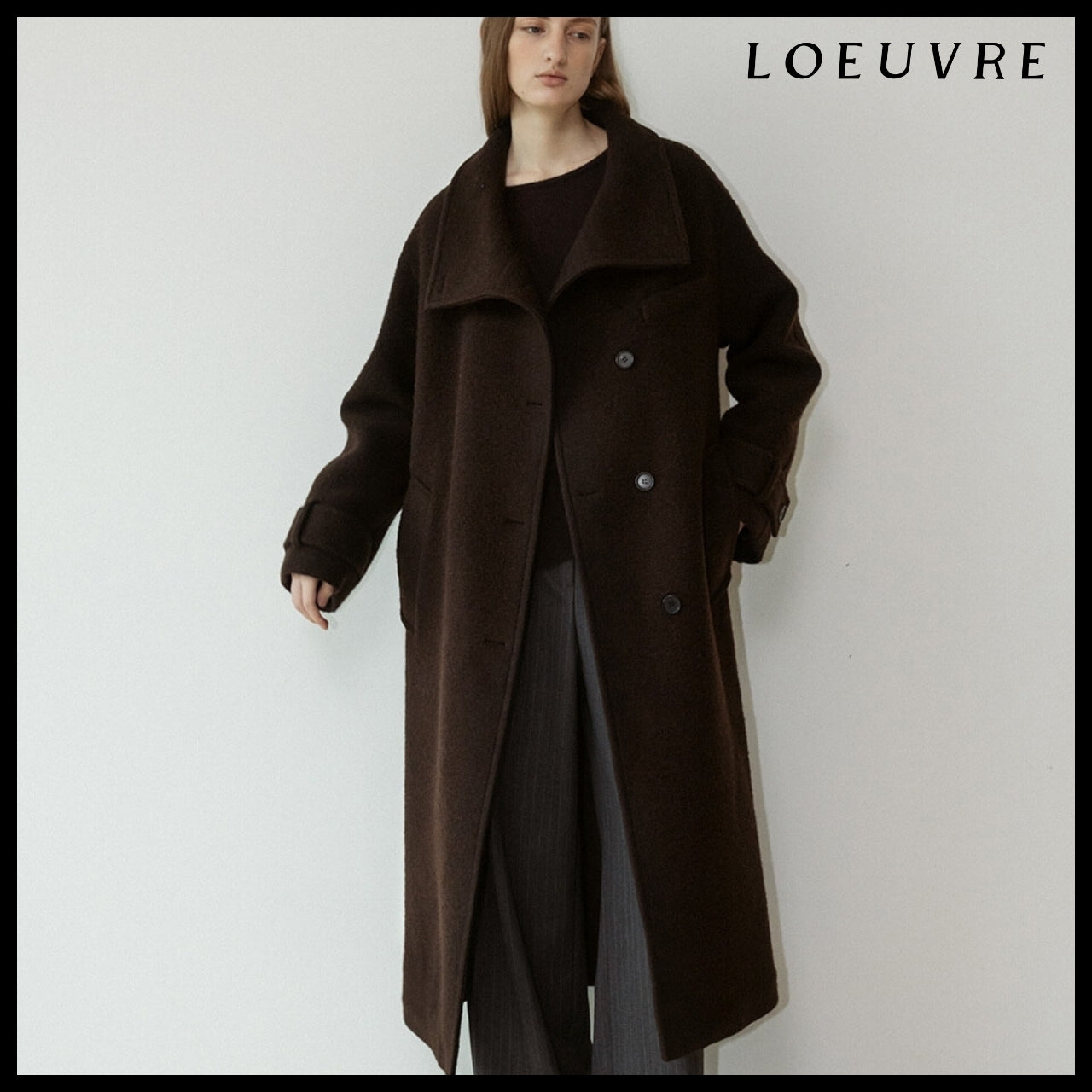 【LOEUVRE】Belted High-Neck Long Coat 3Colors