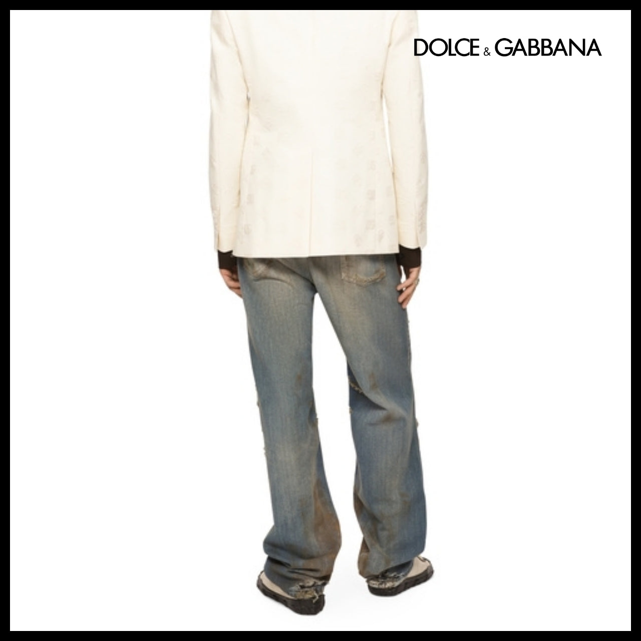 【Dolce & Gabbana】BLUE DENIM STRAIGHT-LEG JEANS WITH RIPS