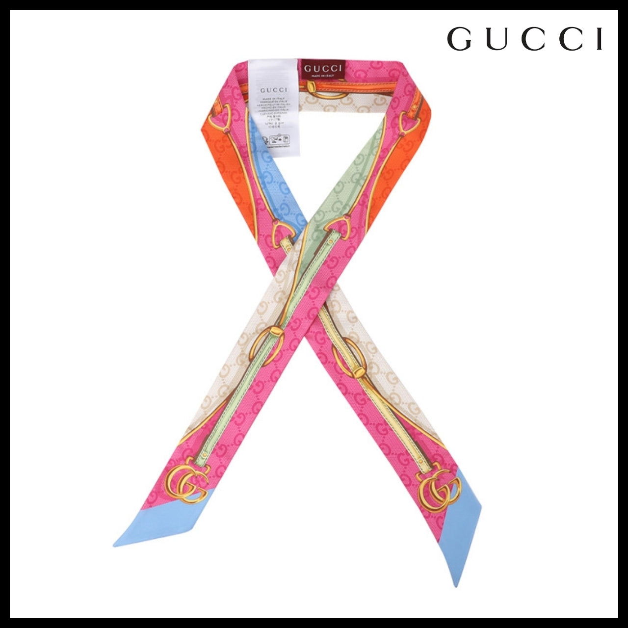 【GUCCI】Belt Print Silk Neck Bow