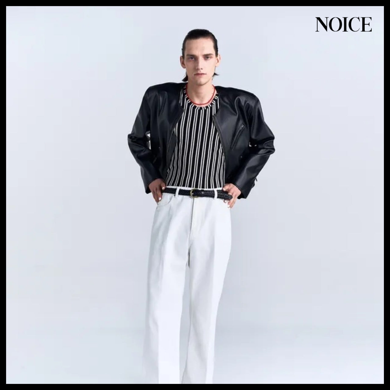 【NOICE】M Motorcycle Faux Leather Jacket Black