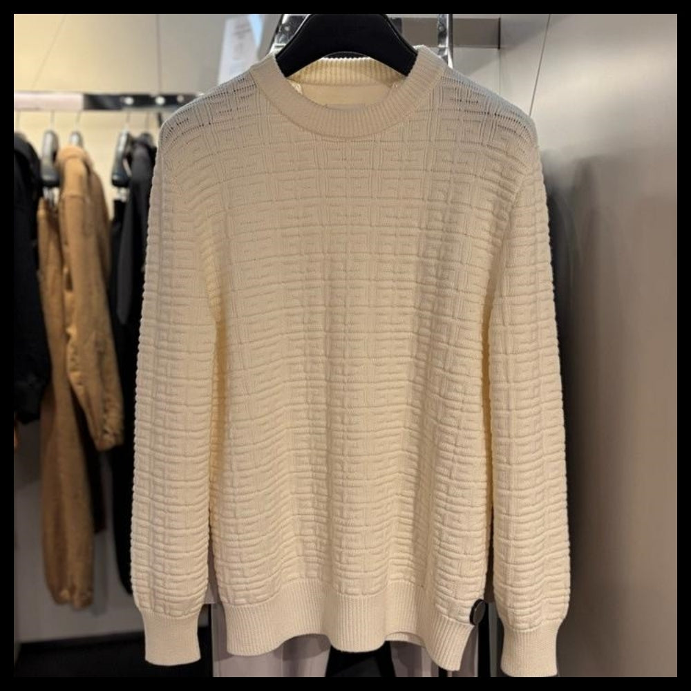 【GIVENCHY】Jacquard Wool Knit Sweater Cream