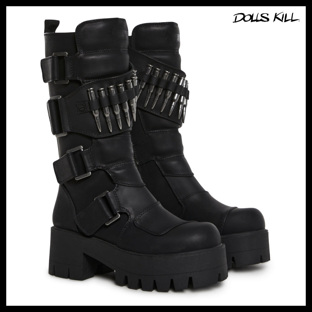 ◆DOLLS KILL◆DARKER WAVS Warp Bullet Combat Boots Black