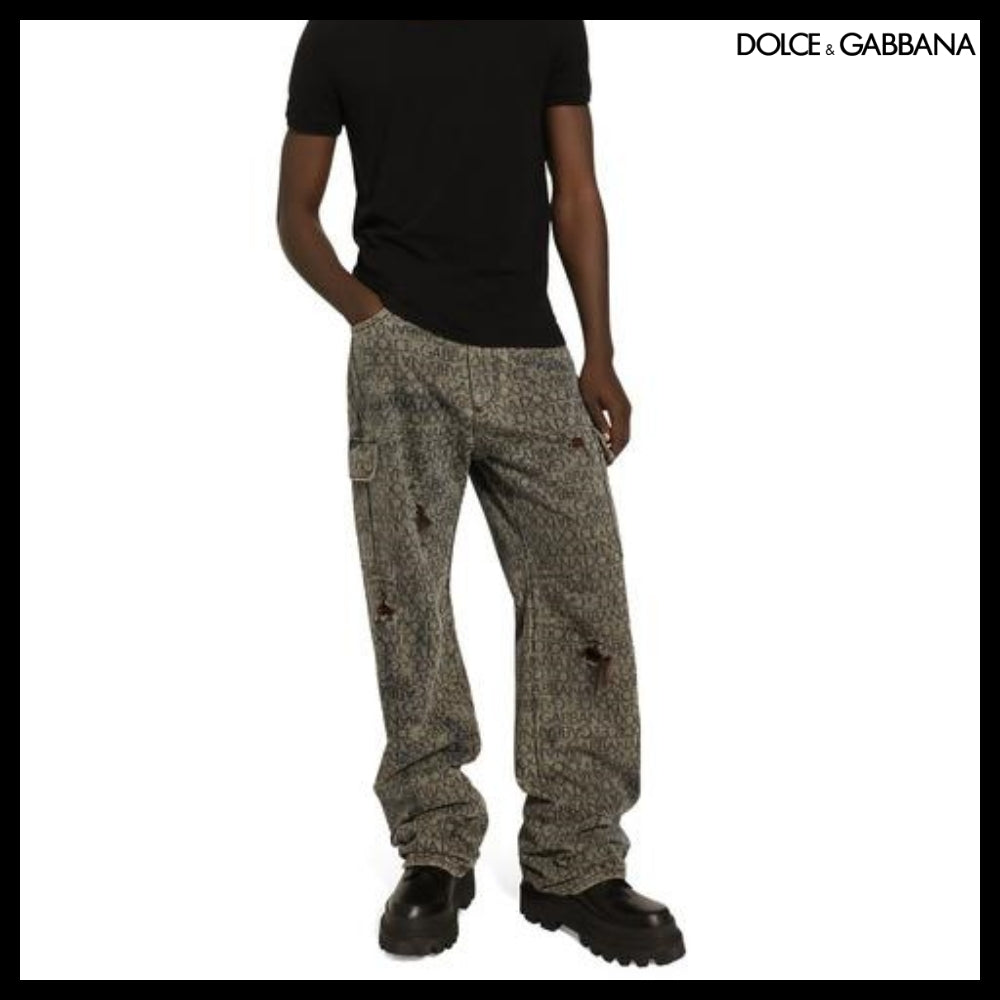 【Dolce&Gabbana】GRAY DENIM CARGO JEANS LASER LOGO