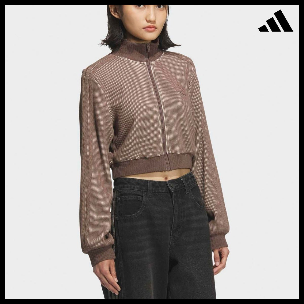 【ADIDAS】Crop Brown Track Top Short Zip Jacket