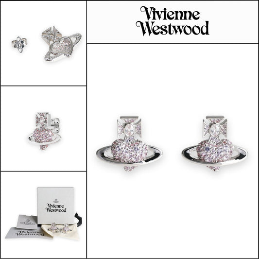 【Vivienne Westwood】Agatha Heart Orb Earrings Silver Pink