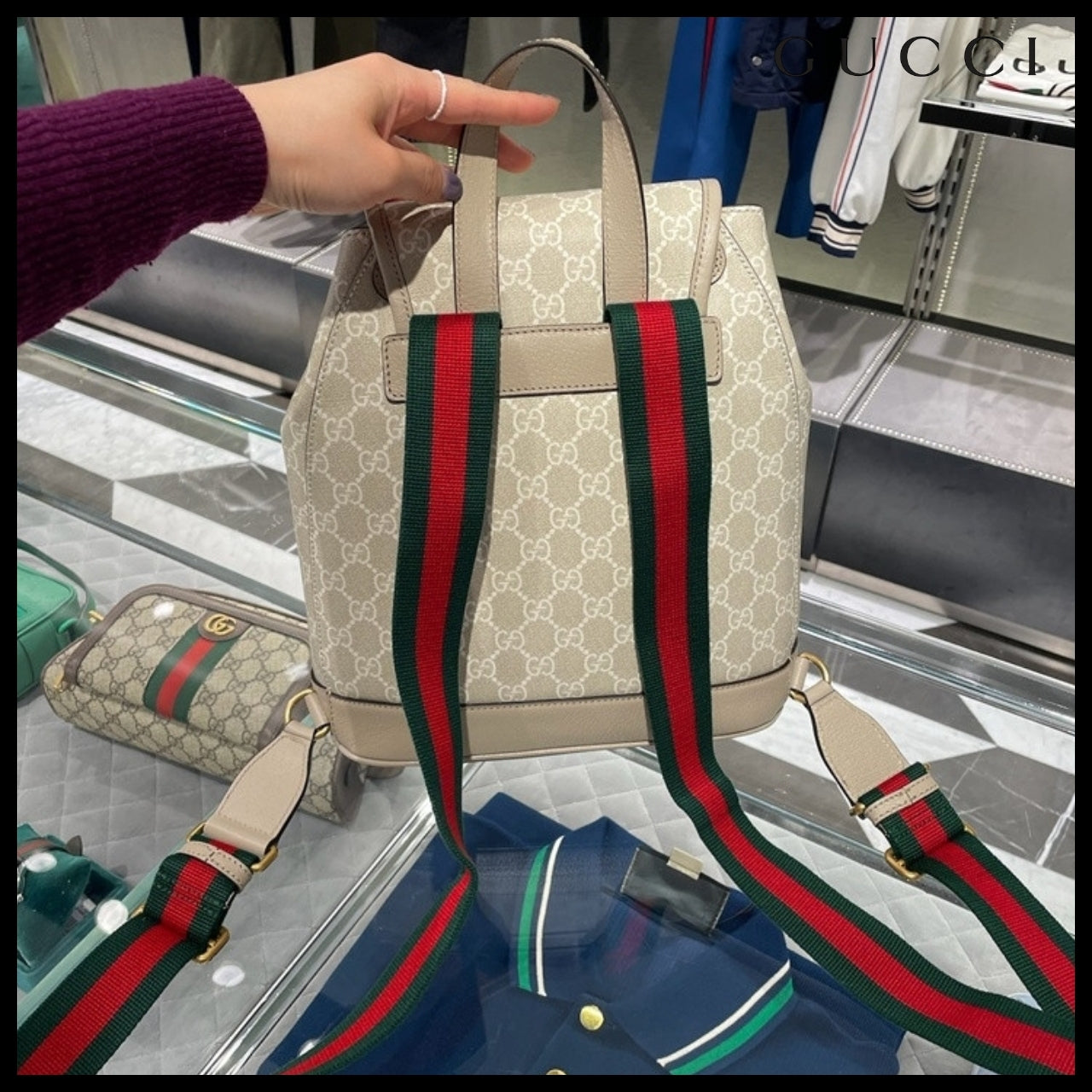 【GUCCI】Interlocking GG Supreme Canvas Backpack Beige White